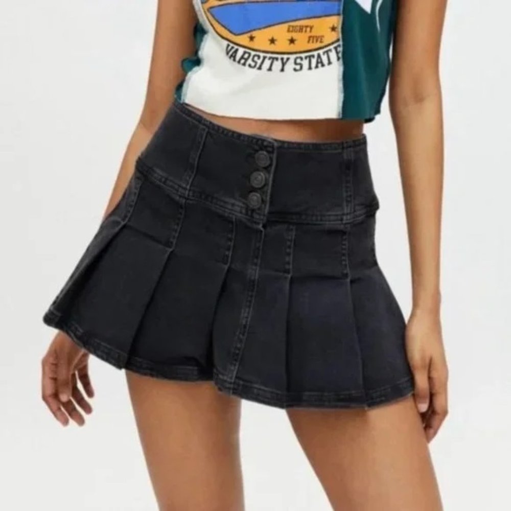 Urban Outfitters Black denim mini skirt with pleats